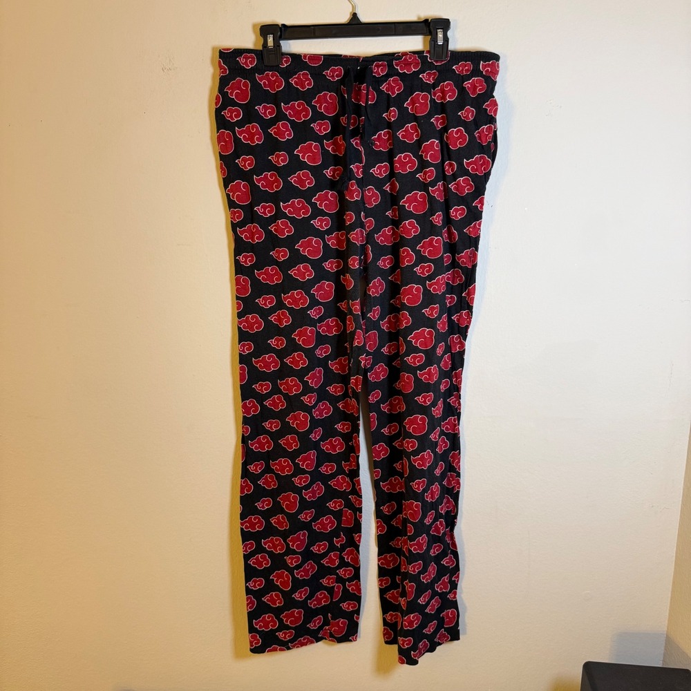 Naruto Shippuden Akatsuki Cloud Pajama Pants Mens XL Black Red‎ Cotton Lounge